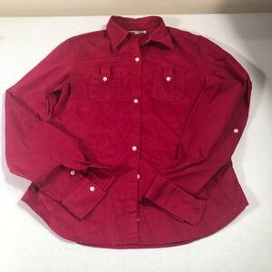 VTG Y2K Polo Jeans Co Ralph Lauren LS Blouse Shirt Women Size M Pink 100% Cotton